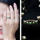 Rosec Jewels-Lab Created Emerald Half Eternity Ring 14K Gold Plated Silver