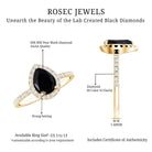 Certified 0.85 Carat Lab Grown Black Diamond Teardrop Engagement Ring with White Diamond Halo AAAA ( Synthetic ) - Rosec Jewels