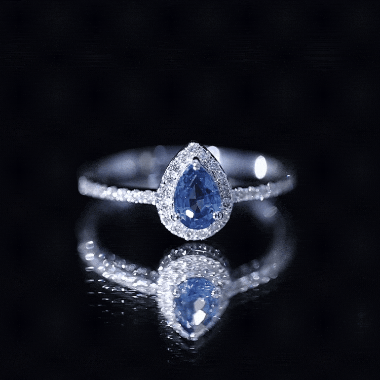 Natural Half Carat Blue Sapphire Teardrop Engagement Ring with Diamond Halo AAA - Rosec Jewels