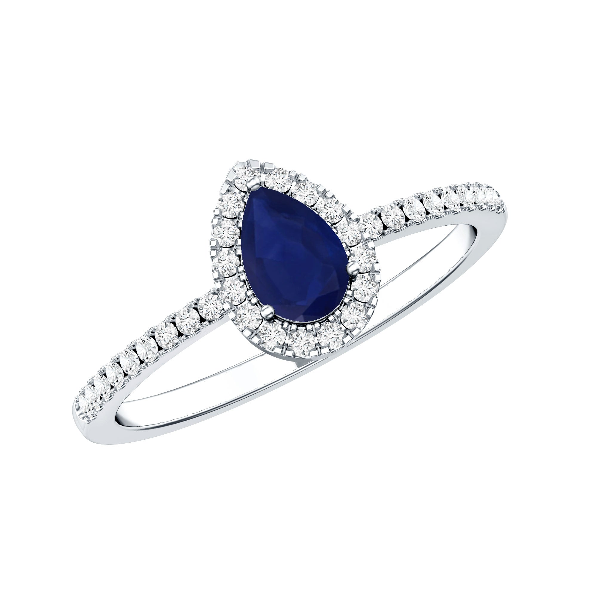 Natural Half Carat Blue Sapphire Teardrop Engagement Ring with Diamond Halo AAA - Rosec Jewels