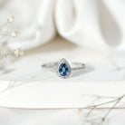 Natural Half Carat Blue Sapphire Teardrop Engagement Ring with Diamond Halo AAA - Rosec Jewels