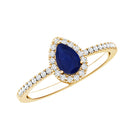 Natural Half Carat Blue Sapphire Teardrop Engagement Ring with Diamond Halo AAA - Rosec Jewels