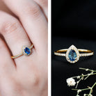 Natural Half Carat Blue Sapphire Teardrop Engagement Ring with Diamond Halo AAA - Rosec Jewels