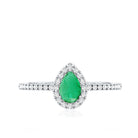 0.3 Carat Pear Cut Emerald Teardrop Engagement Ring with Diamond Halo AAA - Rosec Jewels