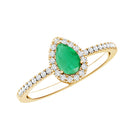 0.3 Carat Pear Cut Emerald Teardrop Engagement Ring with Diamond Halo AAA - Rosec Jewels