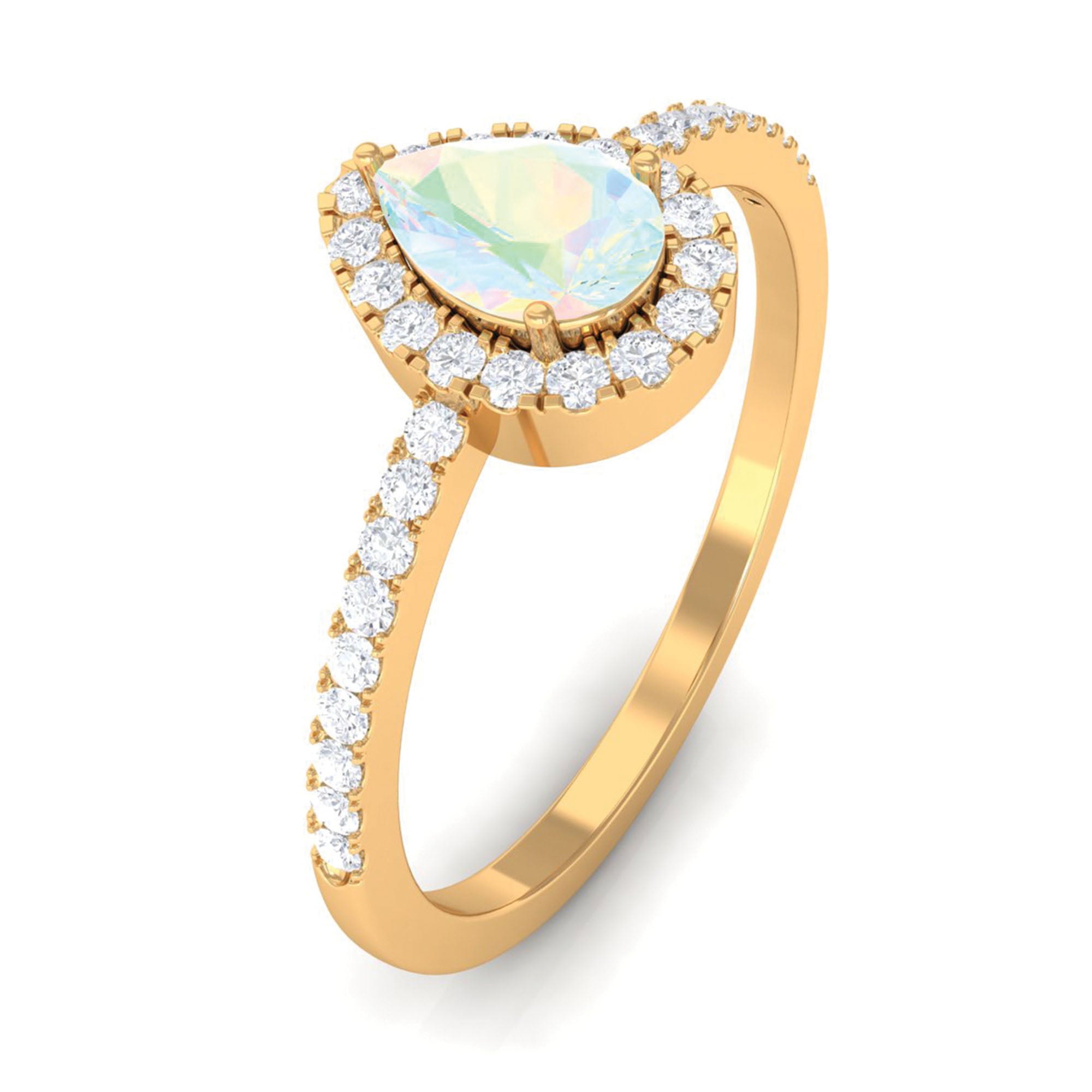 1 CT Pear Cut Ethiopian Opal Ring with Diamond Halo Ethiopian Opal - ( AAA ) - Quality - Rosec Jewels