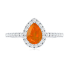 Rosec Jewels-Genuine Fire Opal Teardrop Ring with Diamond Halo