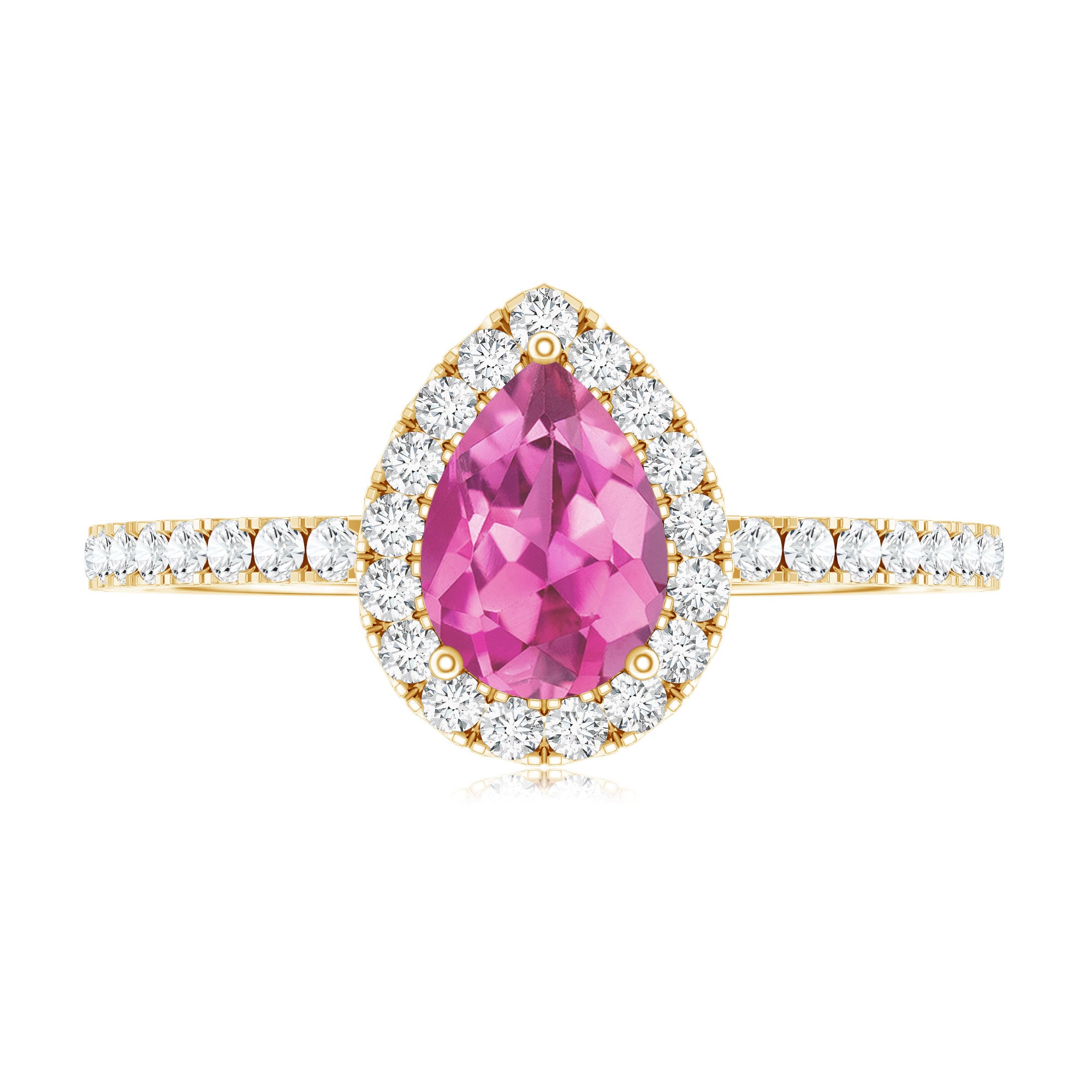 Natural Pink Tourmaline Teardrop Ring with Diamond Halo AAA - Rosec Jewels