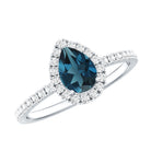 5X7mm Pear Shape London Blue Topaz Teardrop Engagement Ring with Moissanite Halo AAA - Rosec Jewels