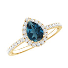 5X7mm Pear Shape London Blue Topaz Teardrop Engagement Ring with Moissanite Halo AAA - Rosec Jewels