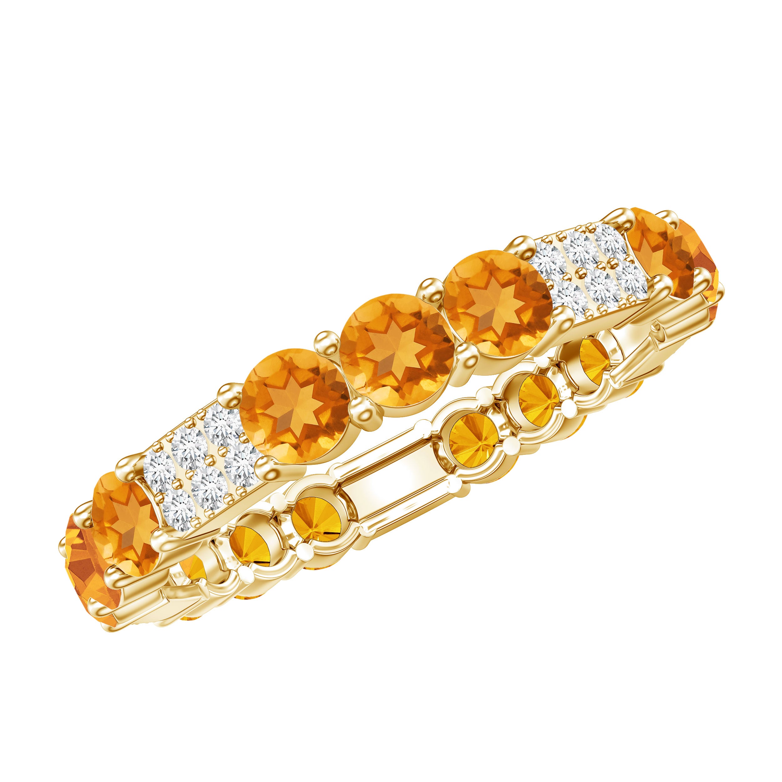 Natural Citrine Diamond Eternity Wedding Band AAA - Rosec Jewels