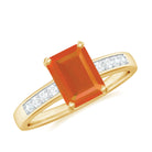 Octagon Cut Real Fire Opal Solitaire Ring with Diamond Fire Opal - ( AAA ) - Quality - Rosec Jewels