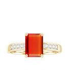 Emerald Cut Real Fire Opal Solitaire Engagement Ring with Diamond AAA - Rosec Jewels