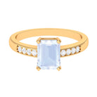 Emerald Cut Moonstone Solitaire Engagement Ring with Diamond Side Stones Moonstone - ( AAA ) - Quality - Rosec Jewels
