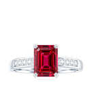 Lab Grown Ruby Emerald Cut Engagement Ring with Real Diamond AAAA - Rosec Jewels