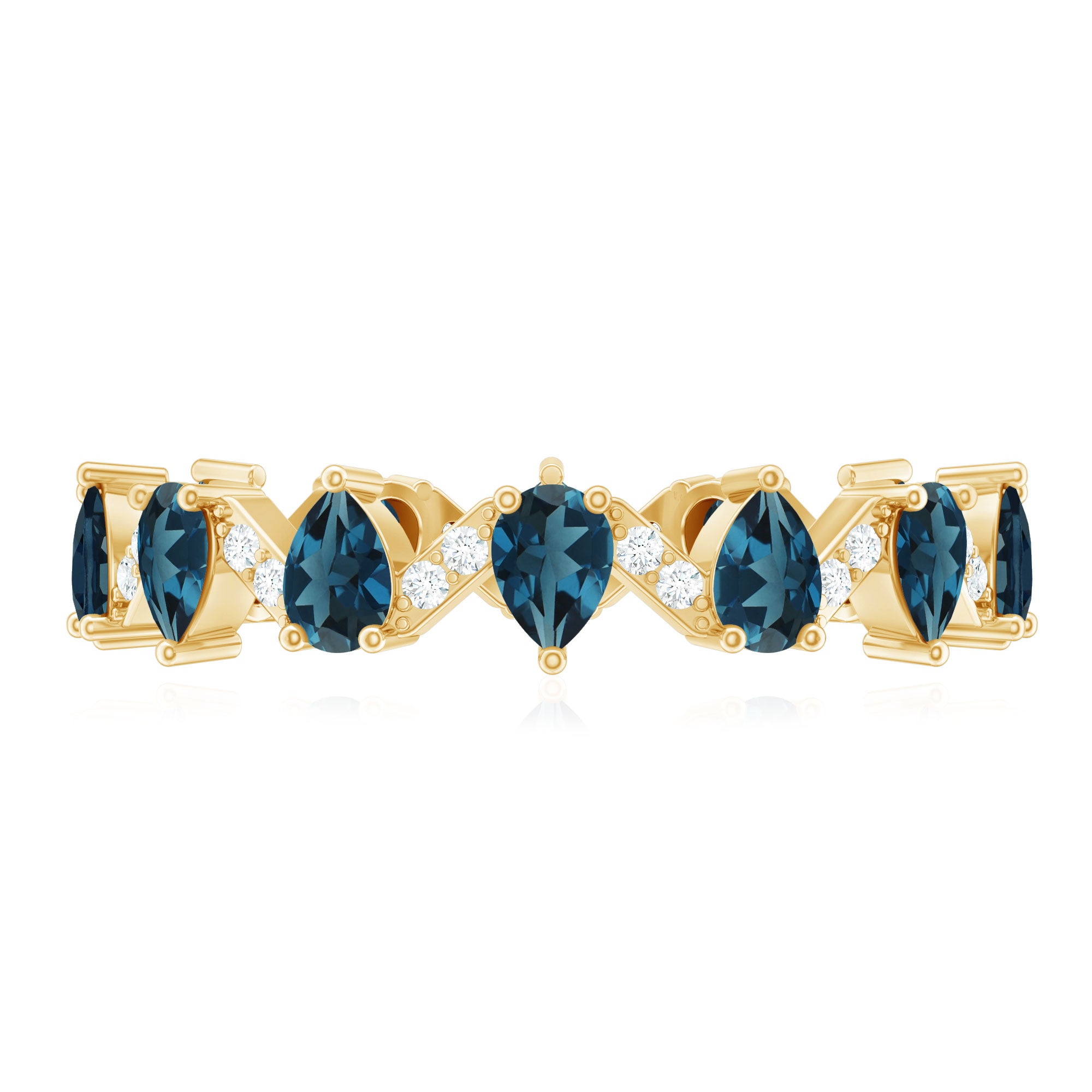 Pear Shape London Blue Topaz and Diamond Full Eternity Band AAA - Rosec Jewels