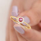 Ruby and Diamond Halo Bubble Shank Ring Ruby - ( AAA ) - Quality - Rosec Jewels