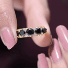 Vintage Inspired Black Onyx 5 Stone Anniversary Ring with Certificate AAA - Rosec Jewels