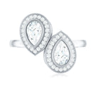 Pear Cut Moissanite Two Stone Engagement Ring with Halo D-VS1 - Rosec Jewels