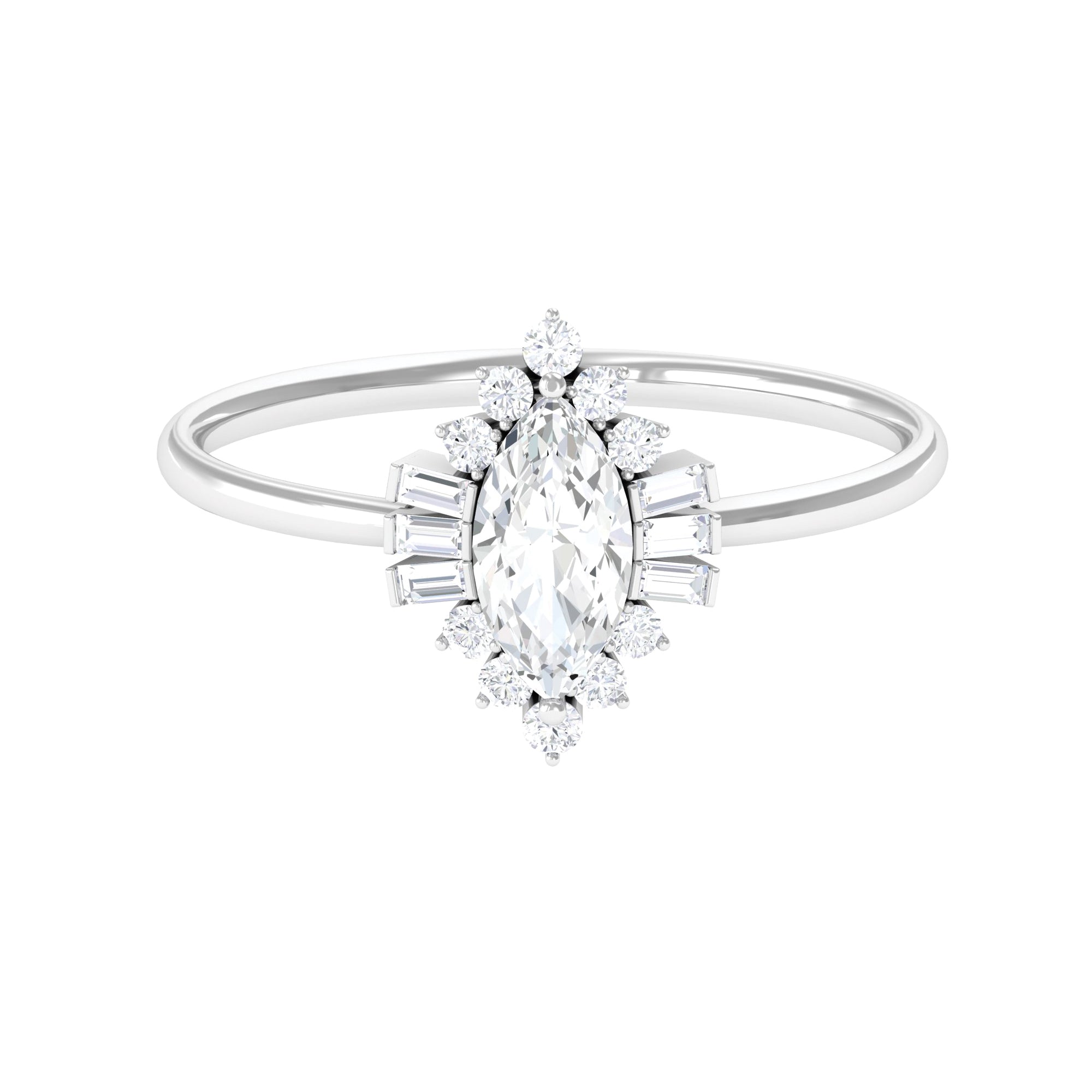 1.5 CT Certified Moissanite Antique Ring with Halo in Gold Moissanite - ( D-VS1 ) - Color and Clarity - Rosec Jewels