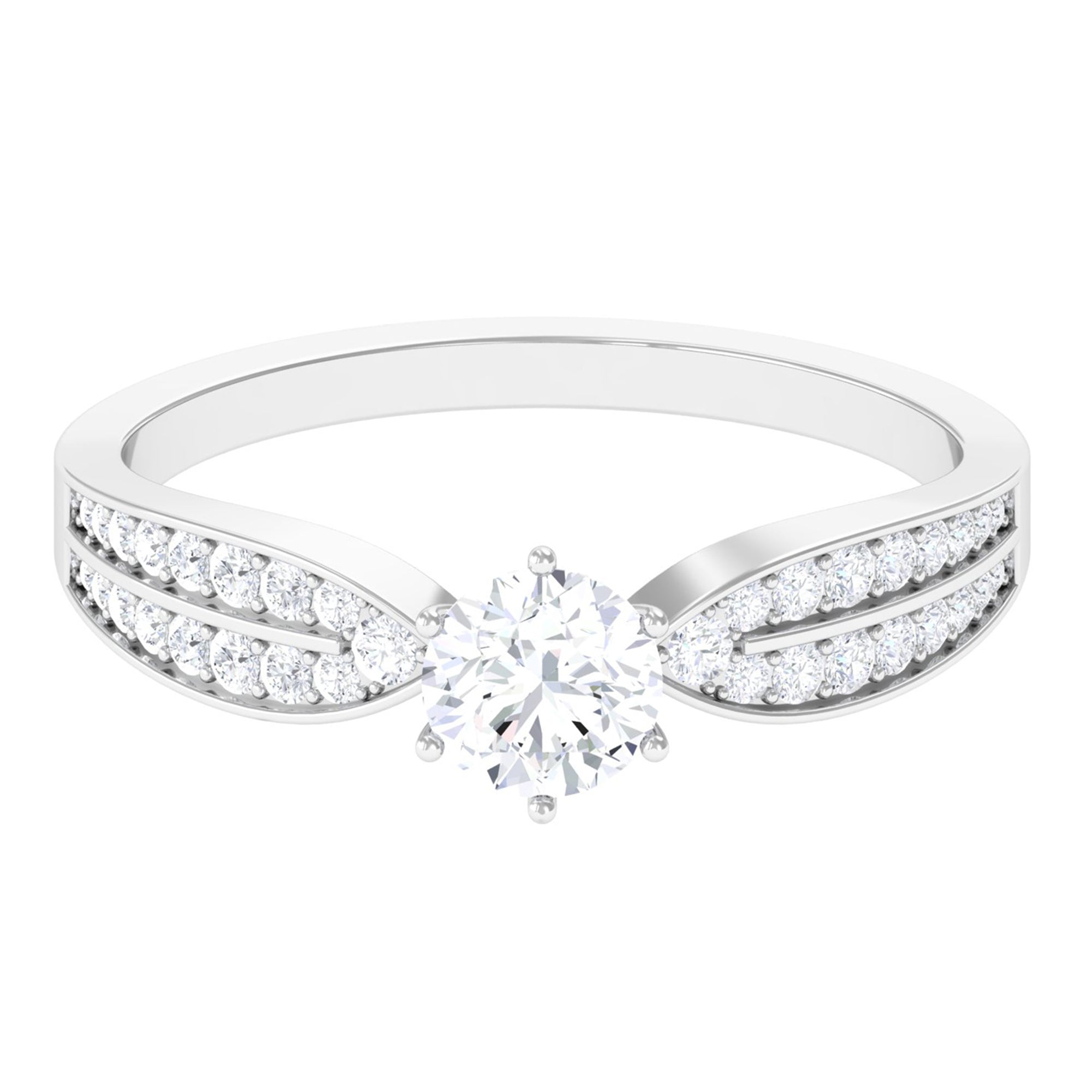 Elegant Round Moissanite Engagement Ring with Side Stones Moissanite - ( D-VS1 ) - Color and Clarity - Rosec Jewels