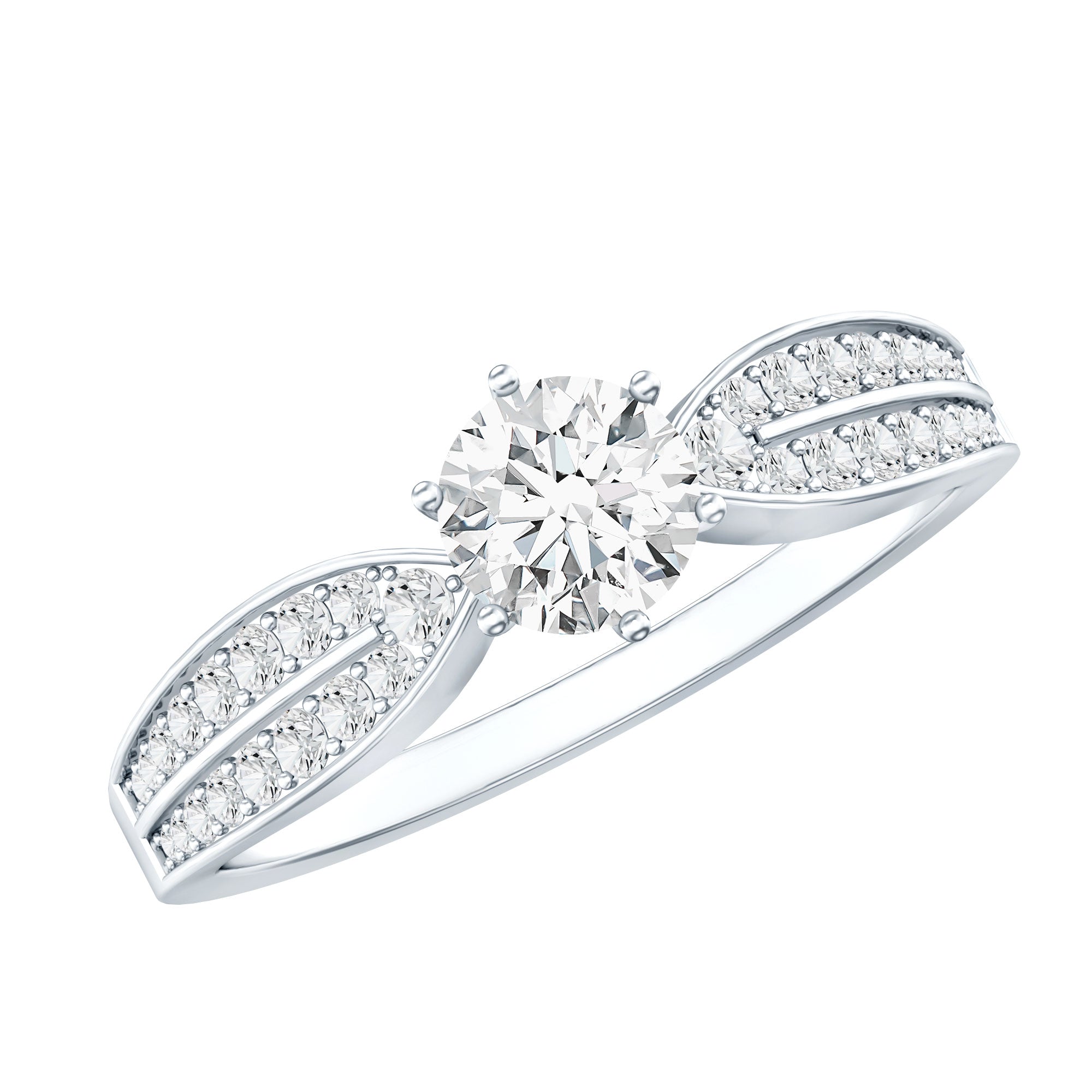 Elegant Round Moissanite Engagement Ring with Side Stones D-VS1 - Rosec Jewels