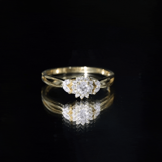 Certified Moissanite Flower Engagement Ring with Split Shank D-VS1 - Rosec Jewels