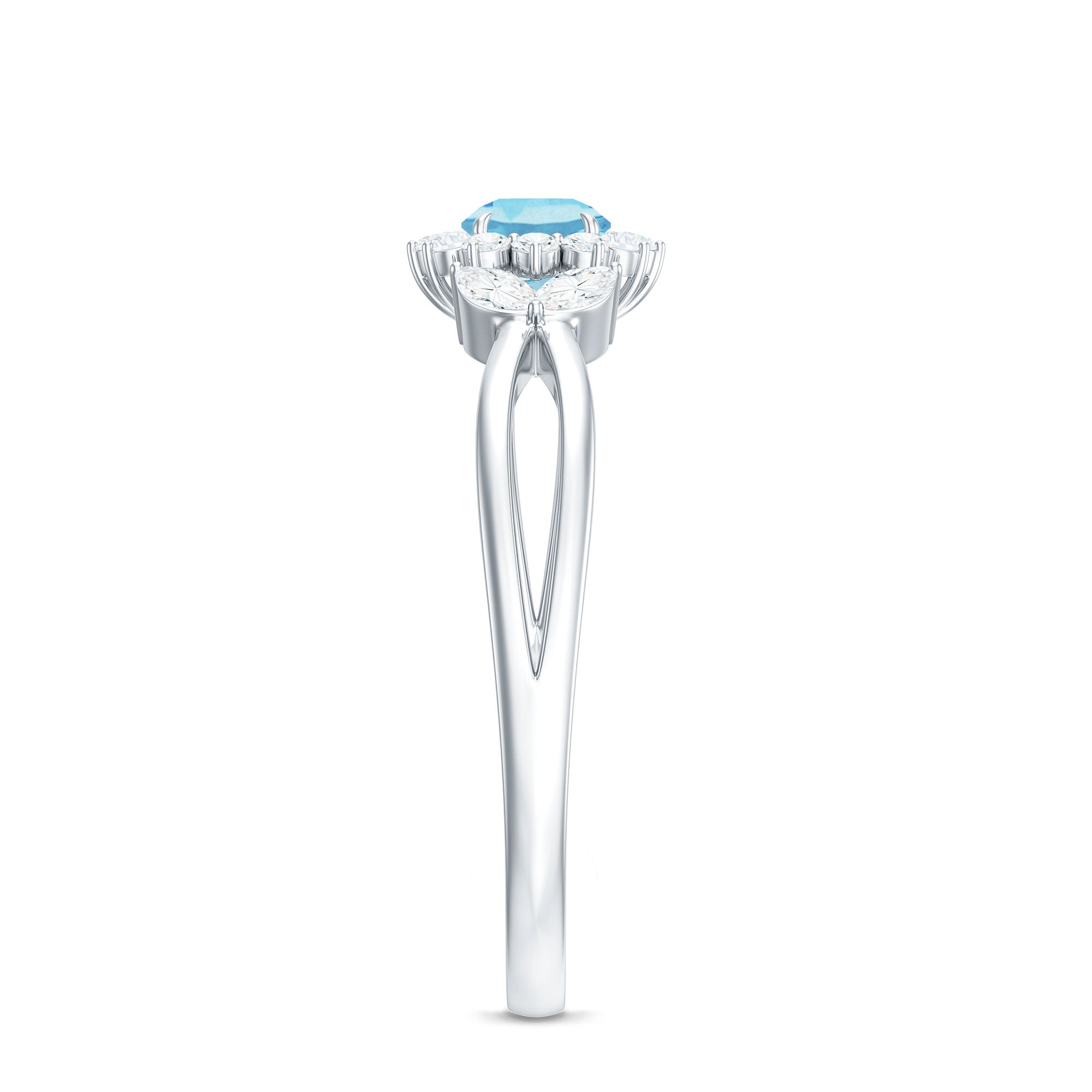 Rosec Jewels-Natural Aquamarine Flower Promise Ring with Diamond