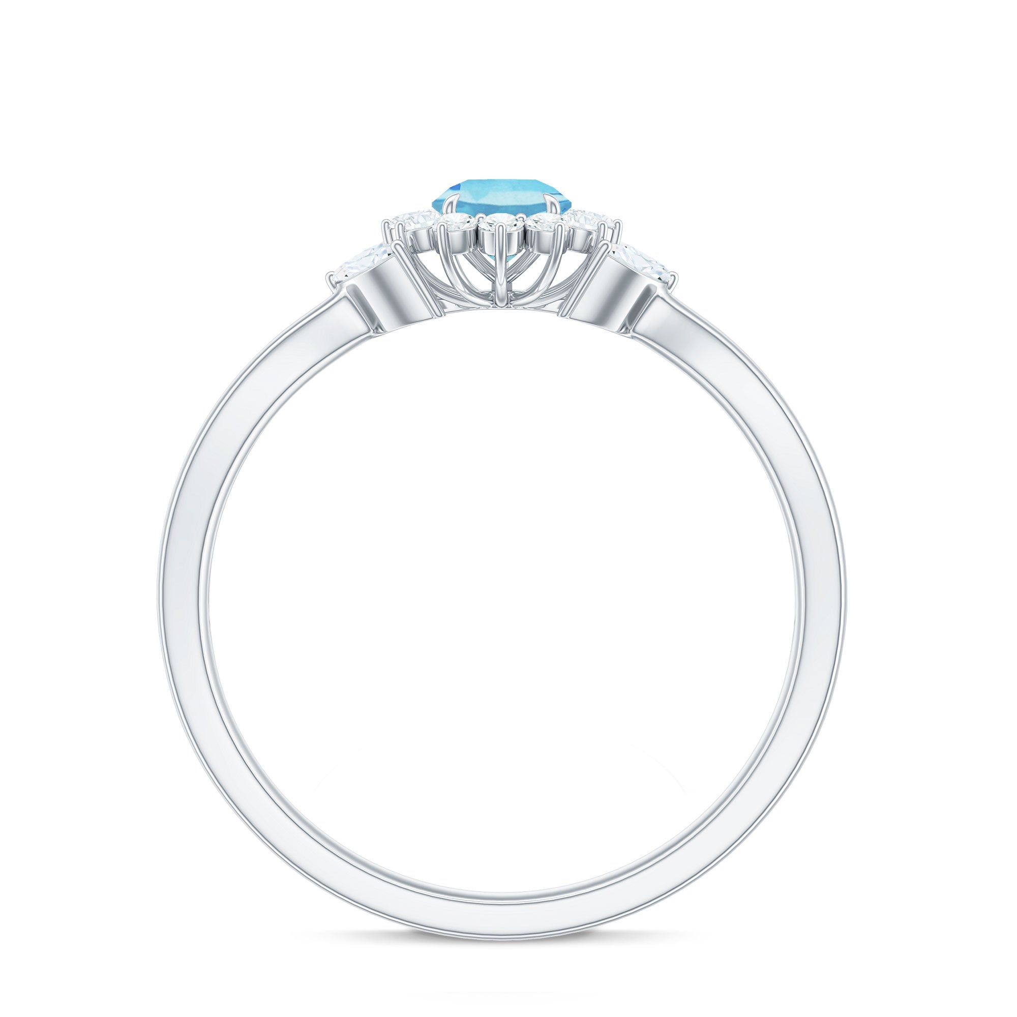 Rosec Jewels-Natural Aquamarine Flower Promise Ring with Diamond