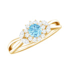 Rosec Jewels-Natural Aquamarine Flower Promise Ring with Diamond