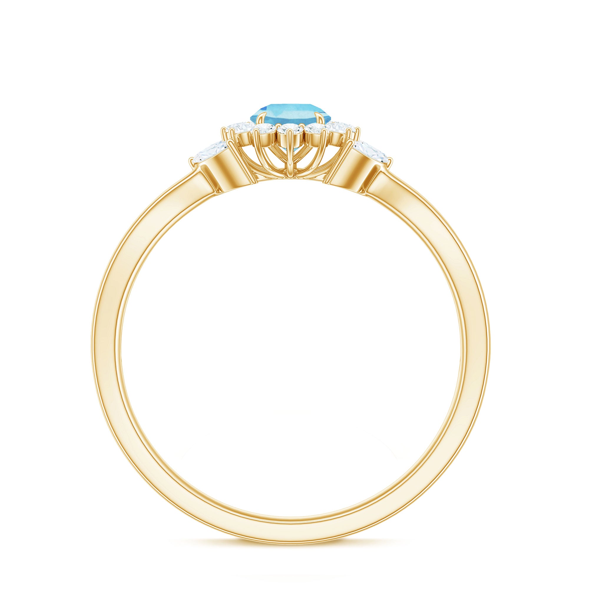 Rosec Jewels-Natural Aquamarine Flower Promise Ring with Diamond