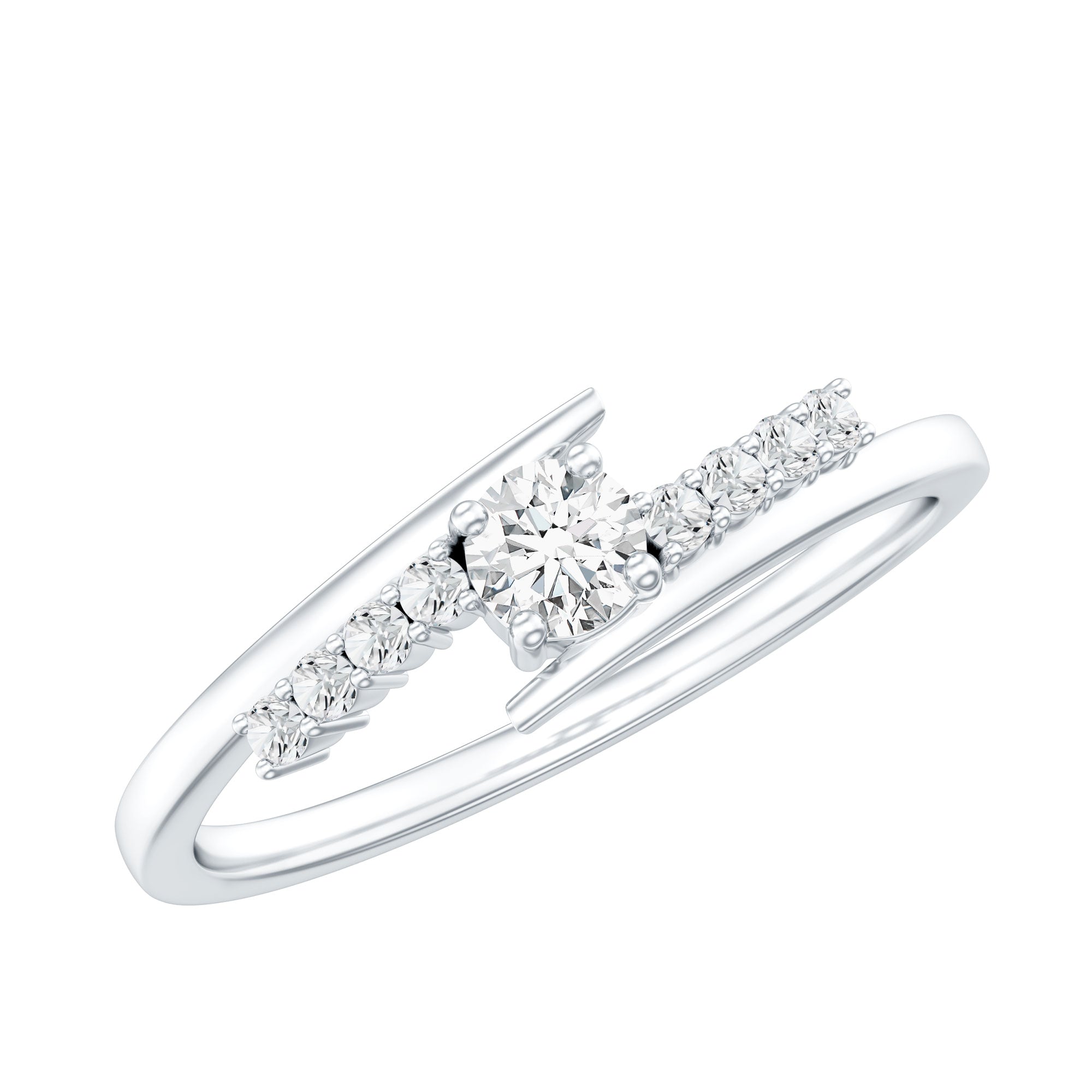 Round Cut Moissanite Promise Ring with Bypass Shank D-VS1 - Rosec Jewels