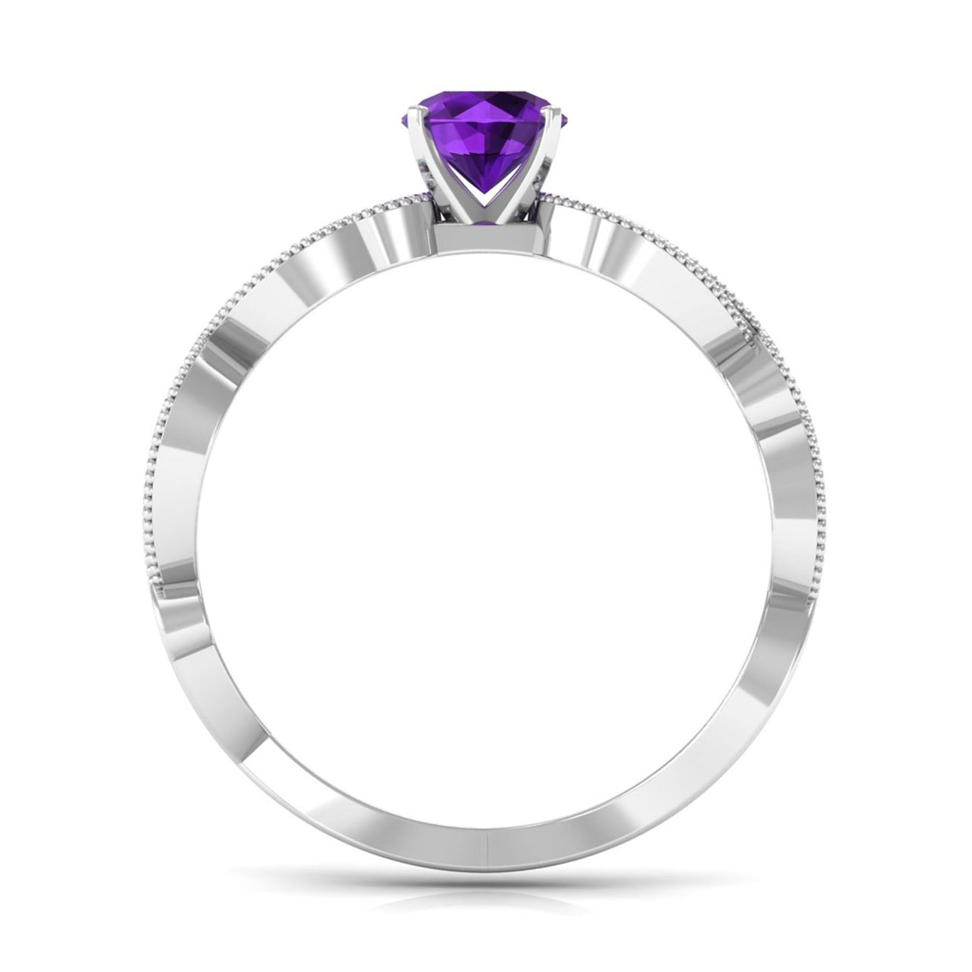 Vintage Inspired Amethyst Engagement Ring with Diamond AAA - Rosec Jewels