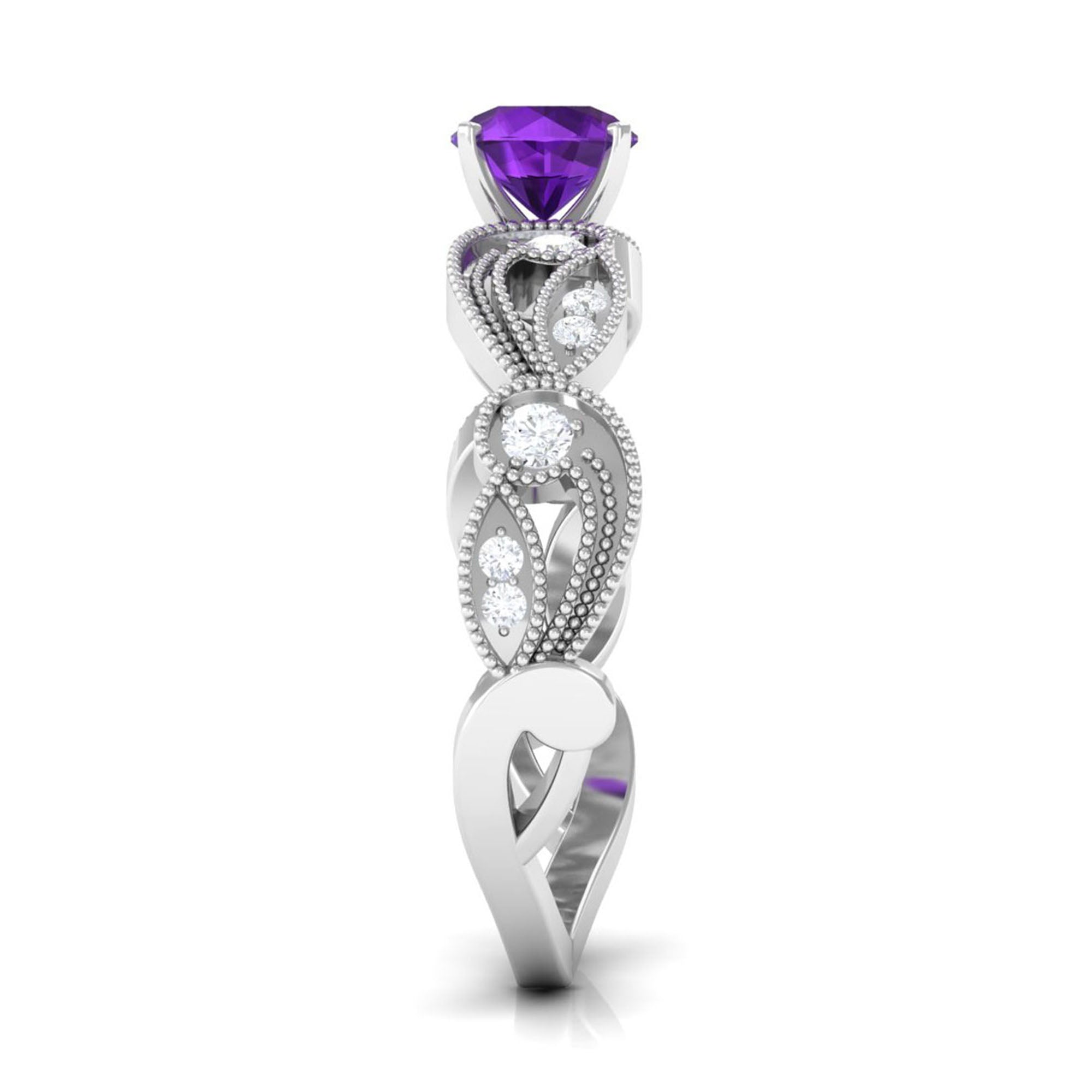 Vintage Inspired Amethyst Engagement Ring with Diamond AAA - Rosec Jewels