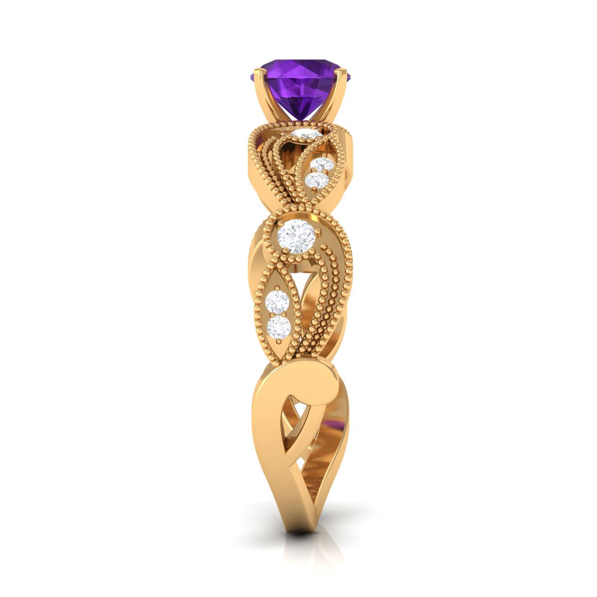 Vintage Inspired Amethyst Engagement Ring with Diamond AAA - Rosec Jewels