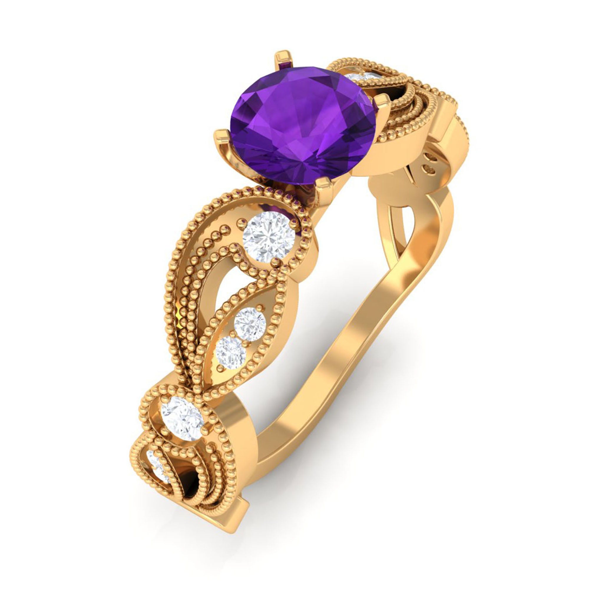 Vintage Inspired Amethyst Engagement Ring with Diamond AAA - Rosec Jewels