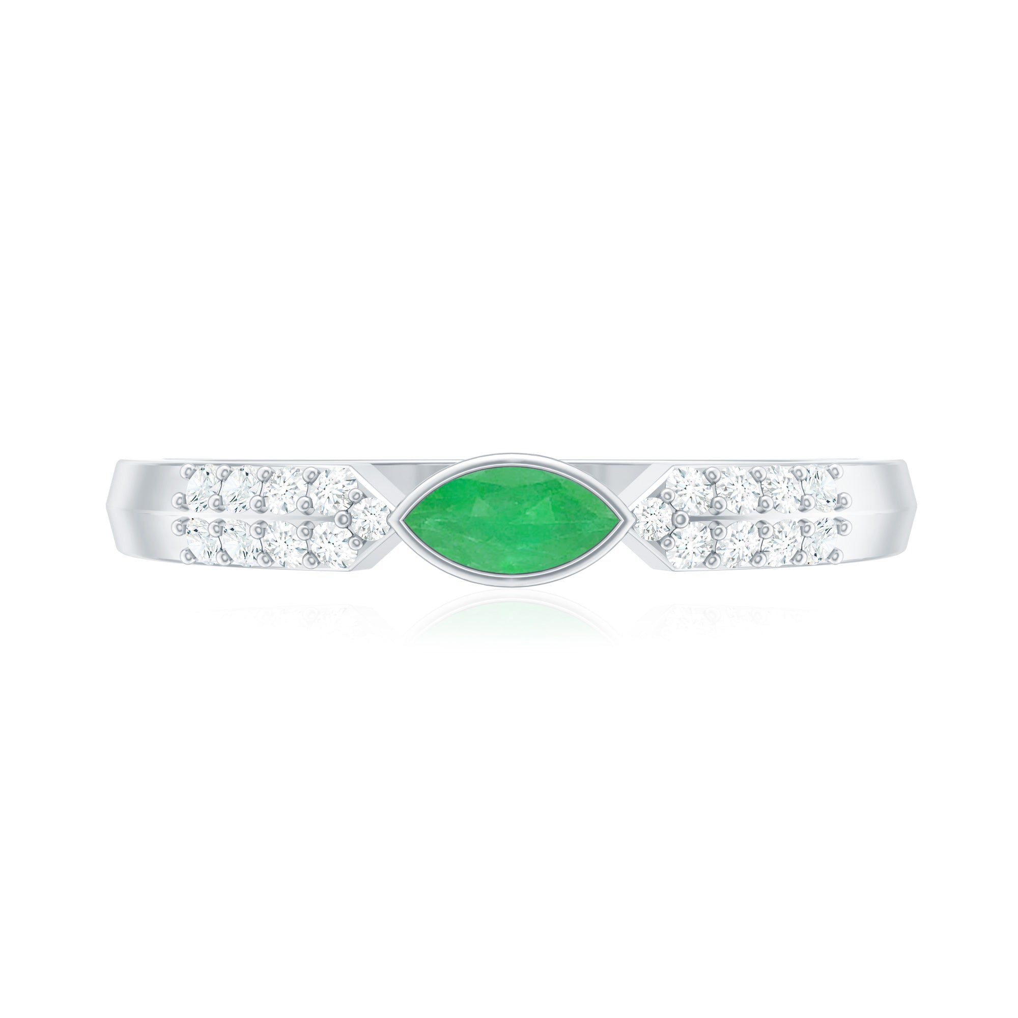 East West Set Marquise Emerald and Diamond Promise Ring AAA - Rosec Jewels