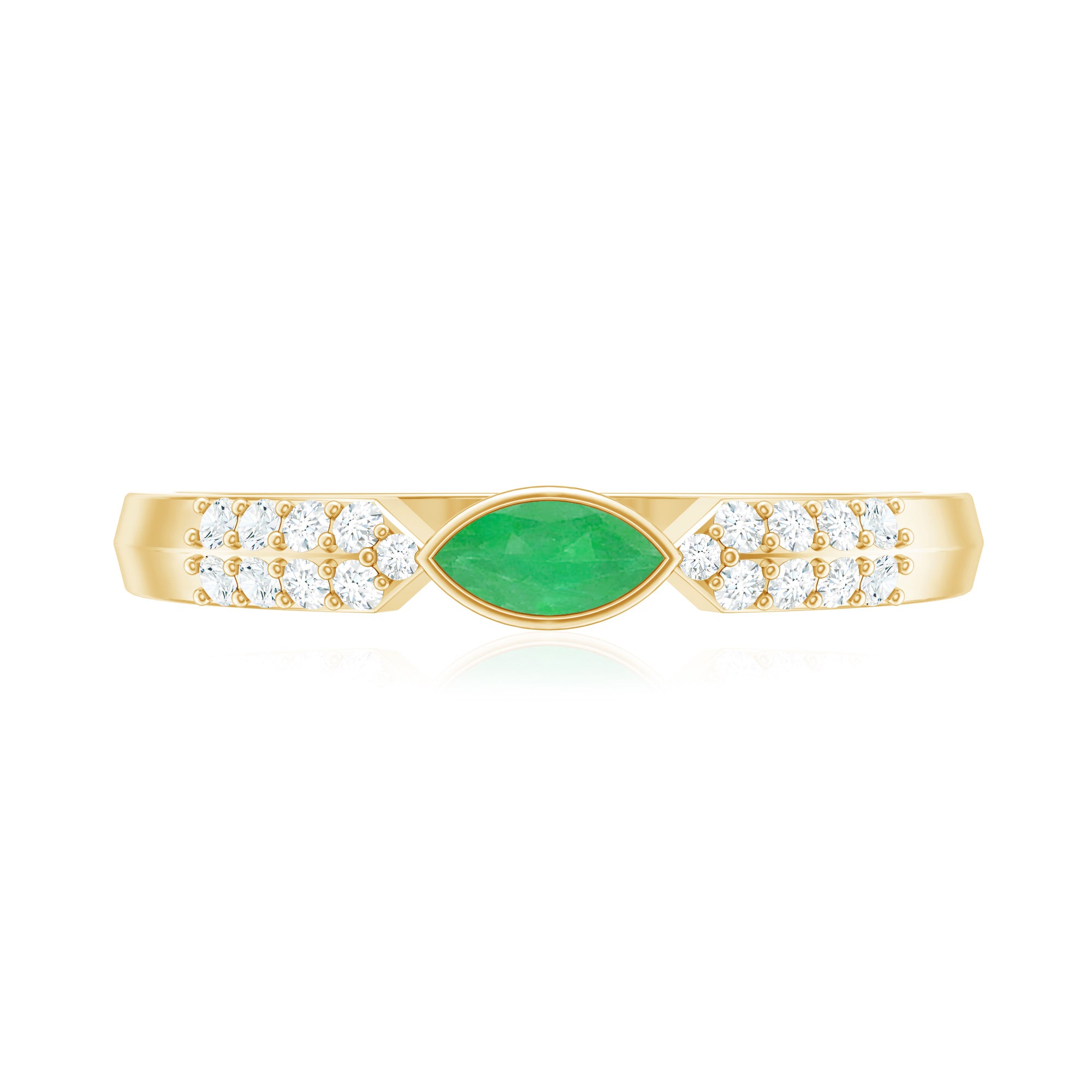 East West Set Marquise Emerald and Diamond Promise Ring AAA - Rosec Jewels