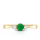 Round Shaped Real Emerald and Diamond Three Stone Promise Ring AAA - Rosec Jewels