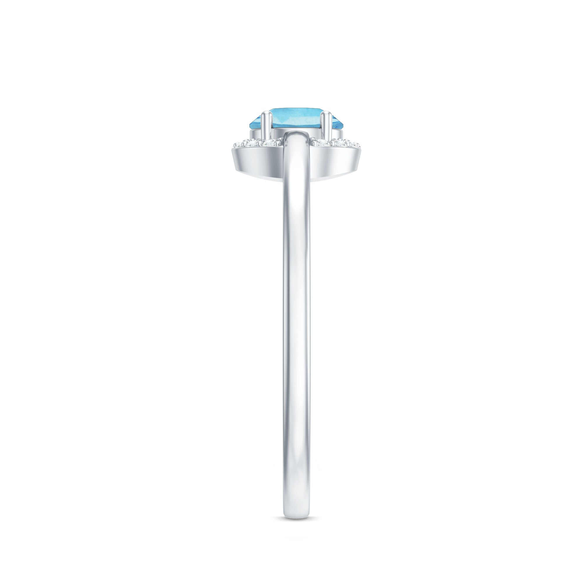 Rosec Jewels-Certified Real Aquamarine Promise Ring with Diamond Halo