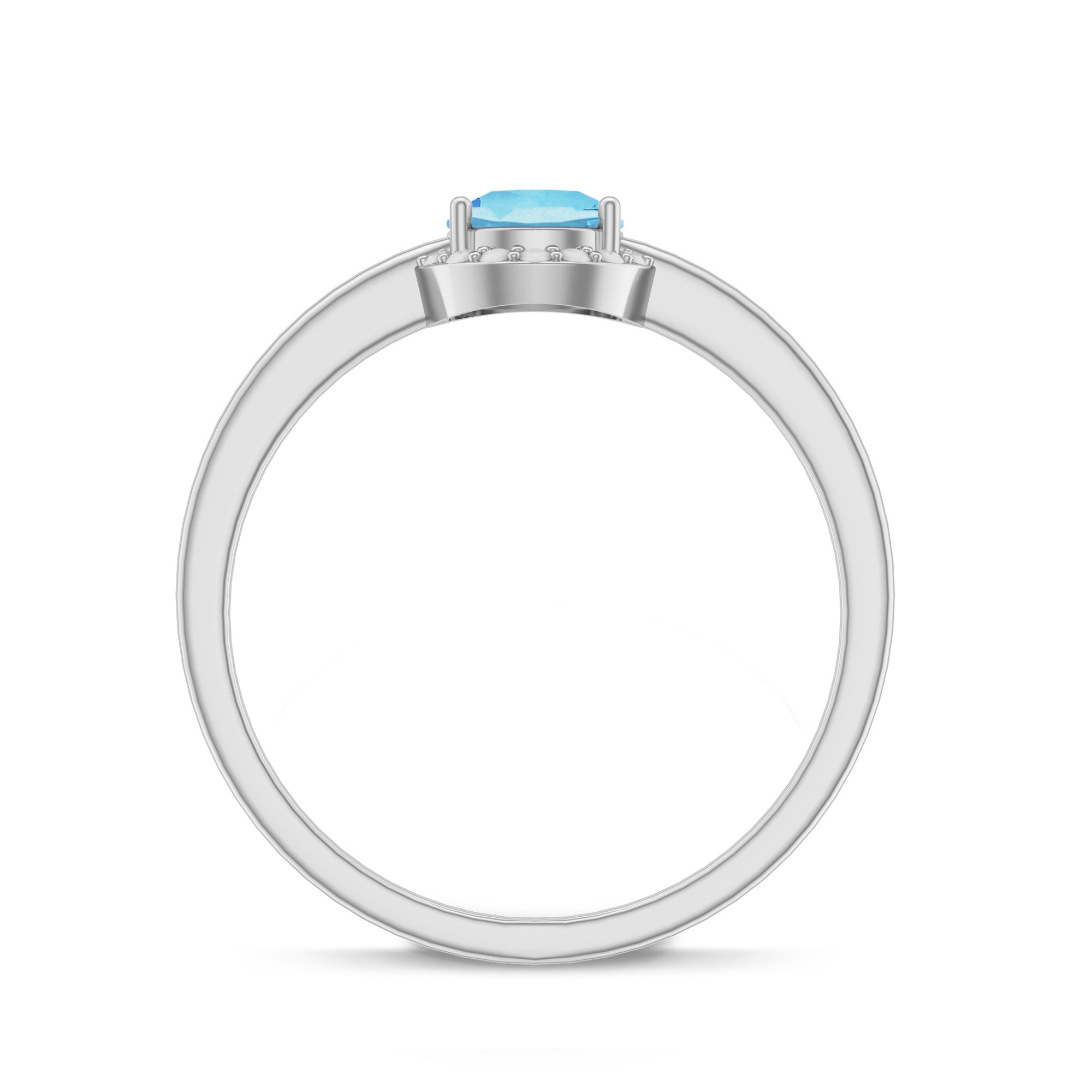 Rosec Jewels-Certified Real Aquamarine Promise Ring with Diamond Halo