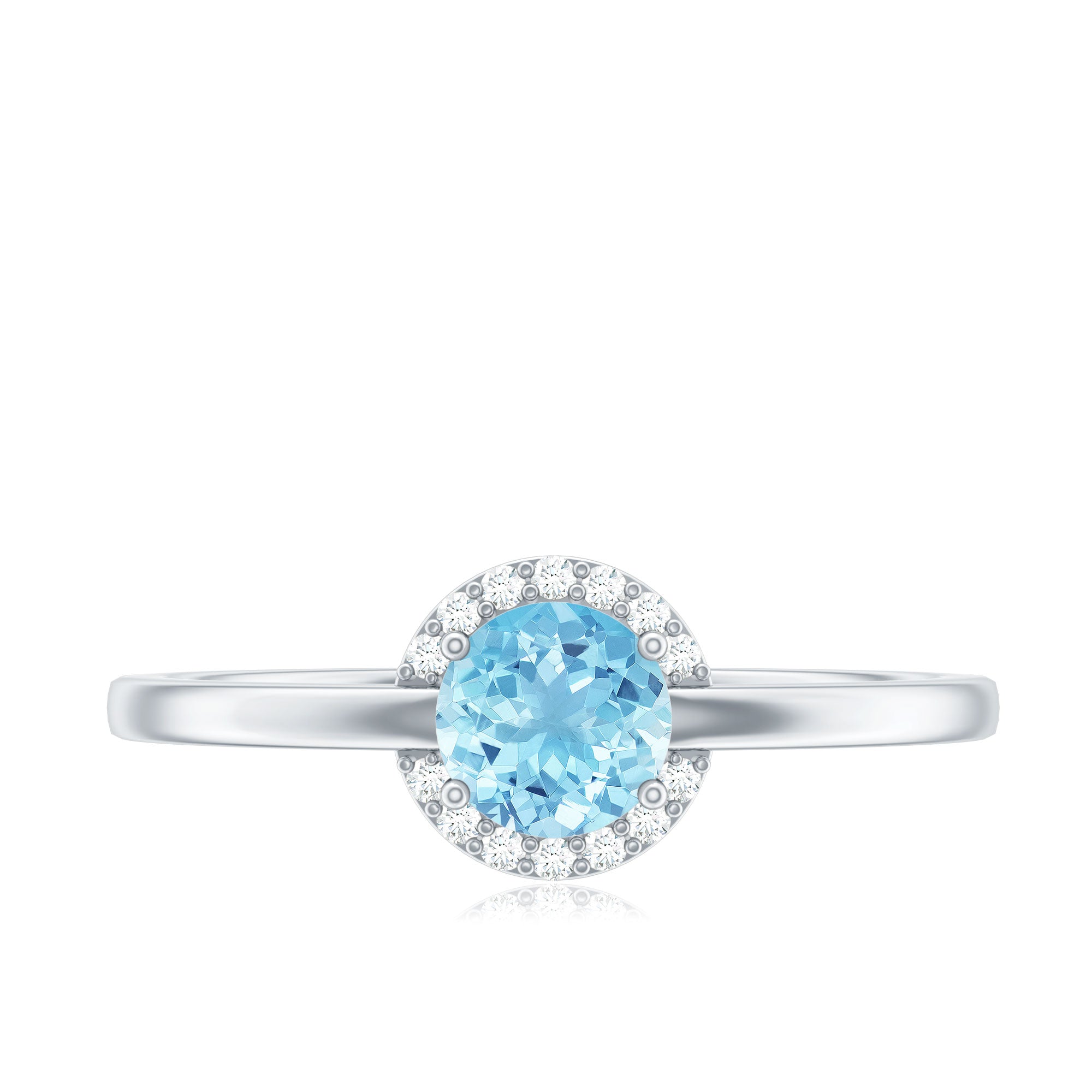 Rosec Jewels-Certified Real Aquamarine Promise Ring with Diamond Halo