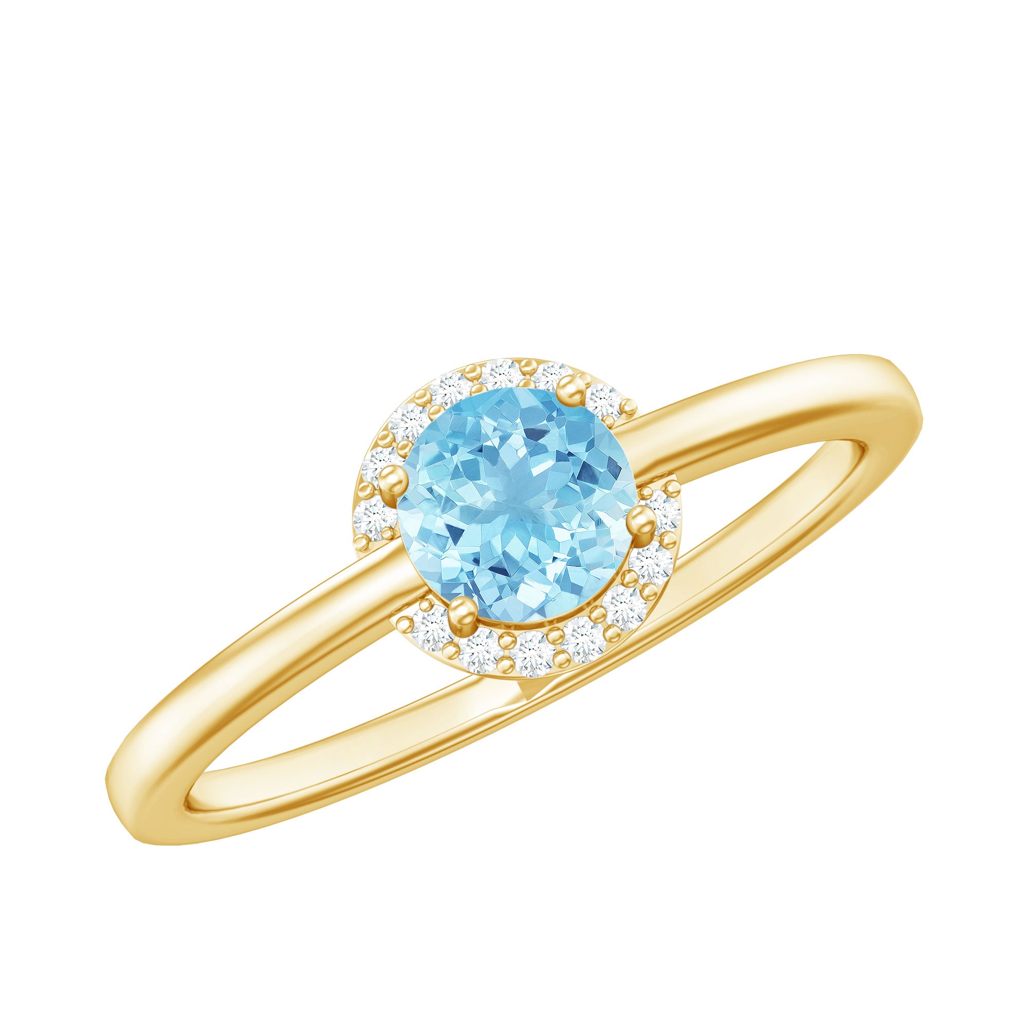 Certified Real Aquamarine Promise Ring with Diamond Halo AAA - Rosec Jewels