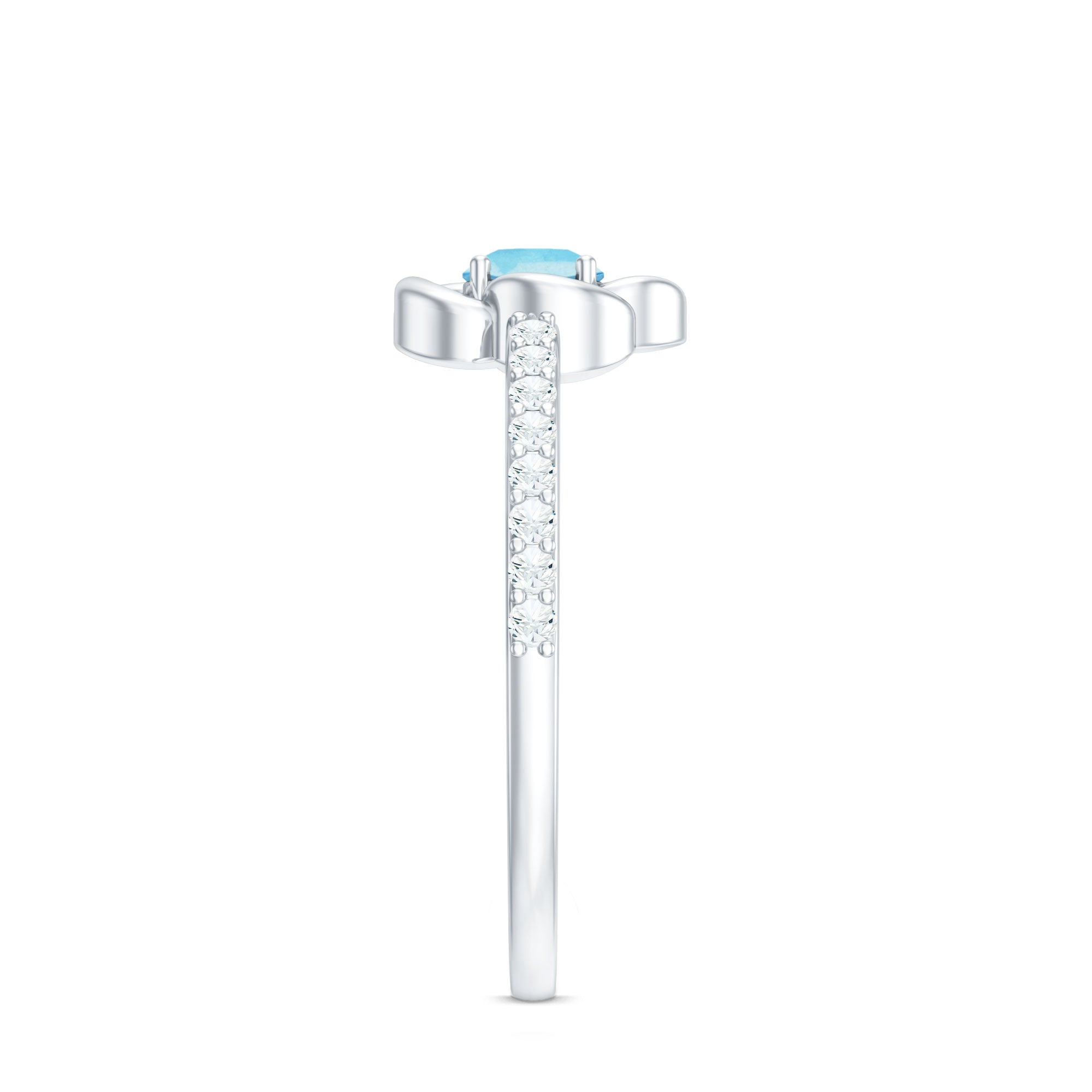 Natural Aquamarine Diamond Flower Promise Ring with Certificate AAA - Rosec Jewels