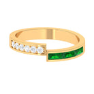 Baguette Cut Created Emerald and Diamond Designer Band Ring Lab Created Emerald - ( AAAA ) - Quality - Rosec Jewels