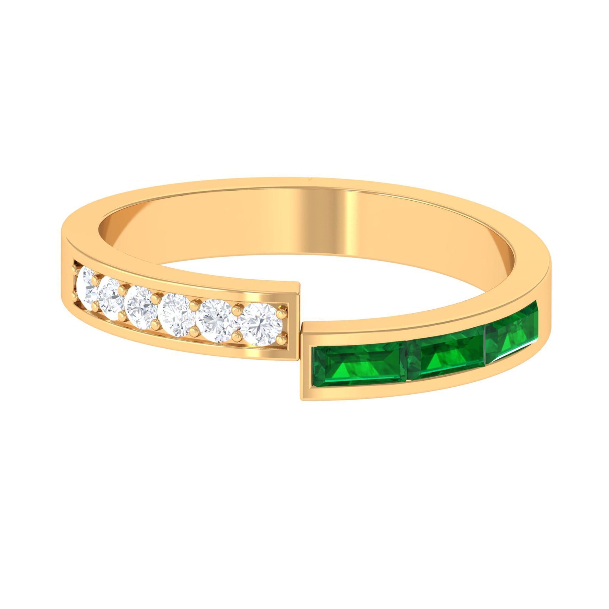 Baguette Cut Created Emerald and Diamond Designer Band Ring Lab Created Emerald - ( AAAA ) - Quality - Rosec Jewels