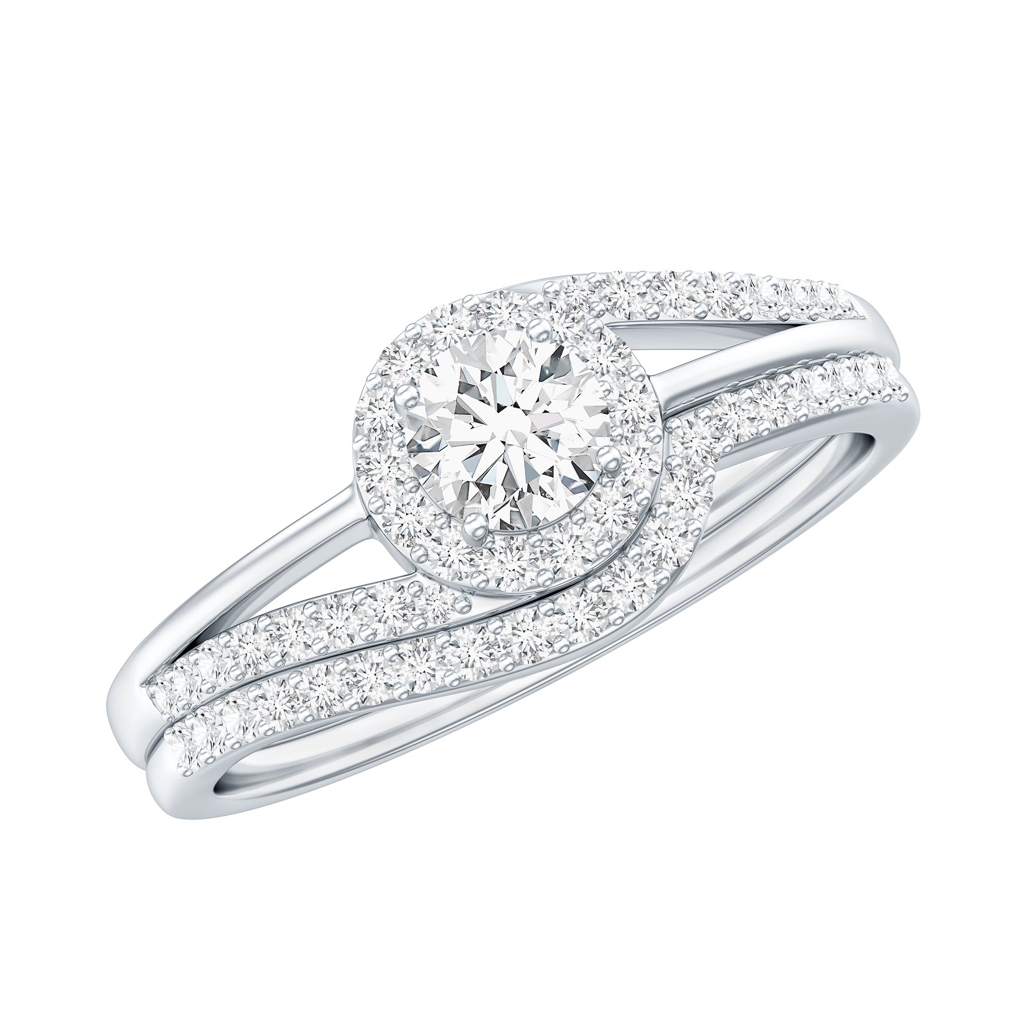 Round Moissanite Bypass Wedding Ring Set D-VS1 - Rosec Jewels