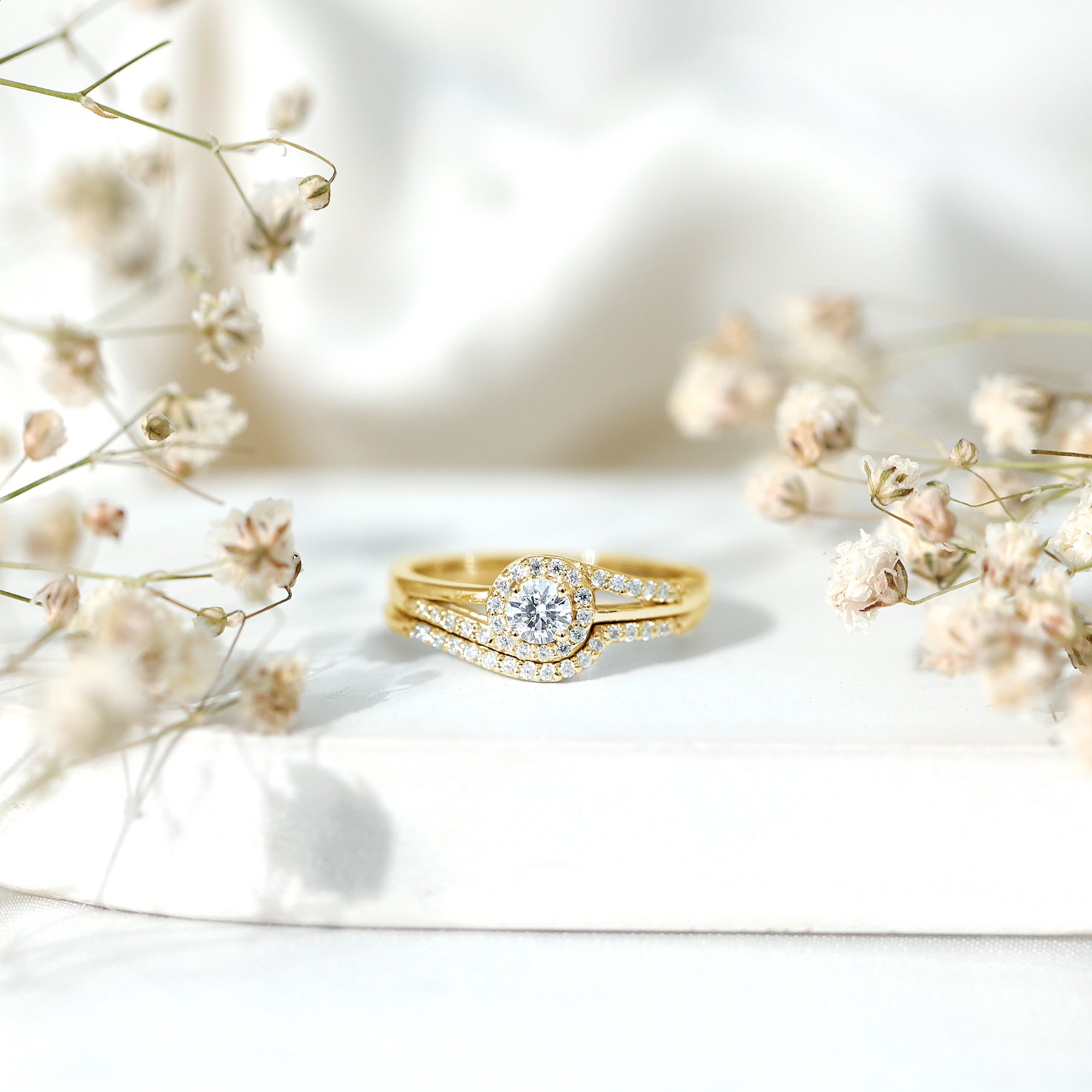 Round Moissanite Bypass Wedding Ring Set D-VS1 - Rosec Jewels