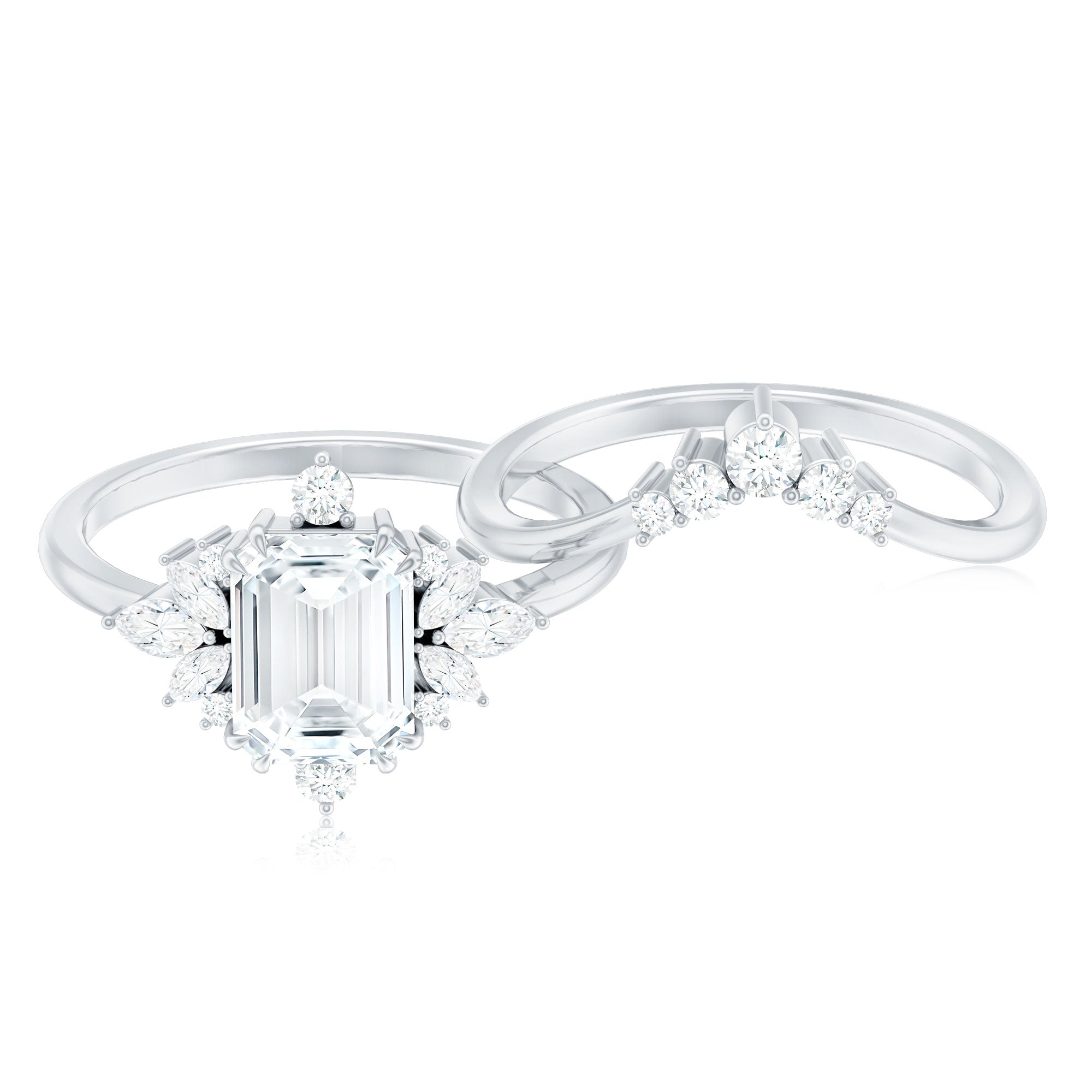 Designer Emerald Cut Moissanite Wedding Ring Set for Women D-VS1 - Rosec Jewels
