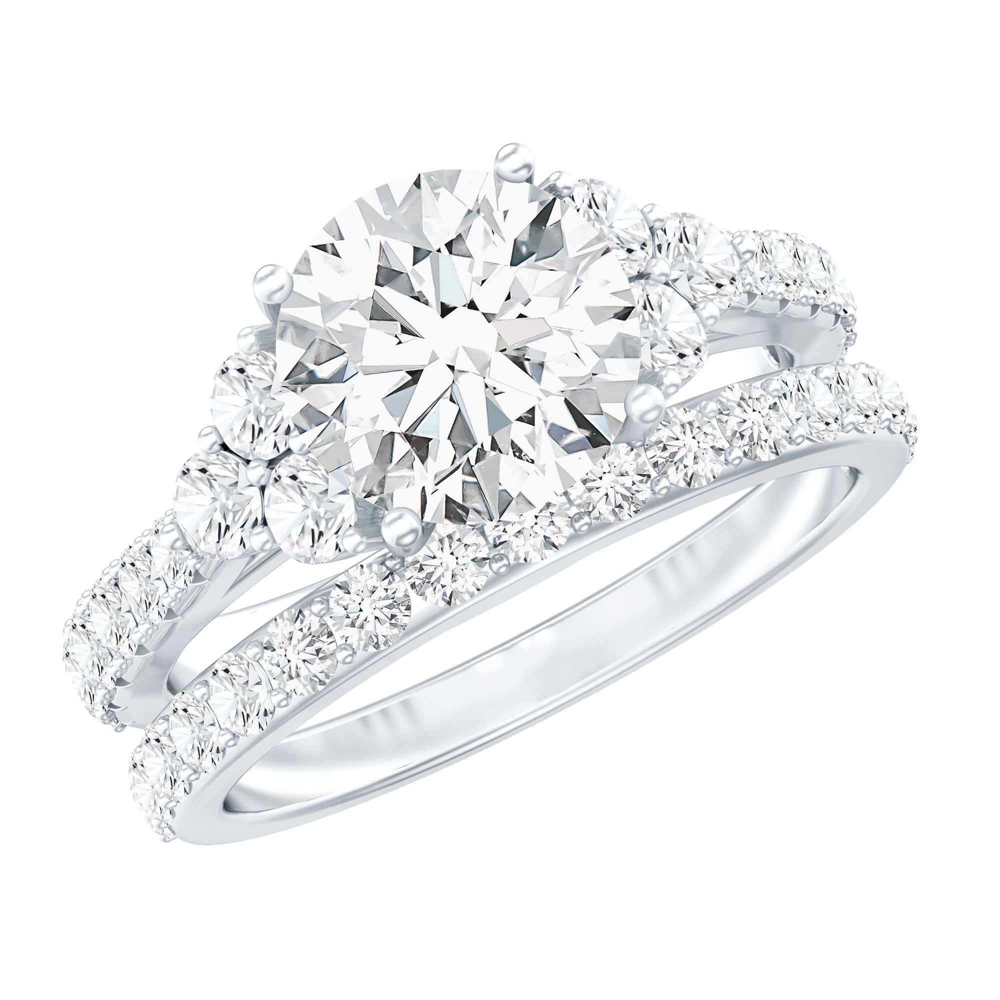 Certified 2 Carat Moissanite Engagement Ring with Enhancer D-VS1 - Rosec Jewels